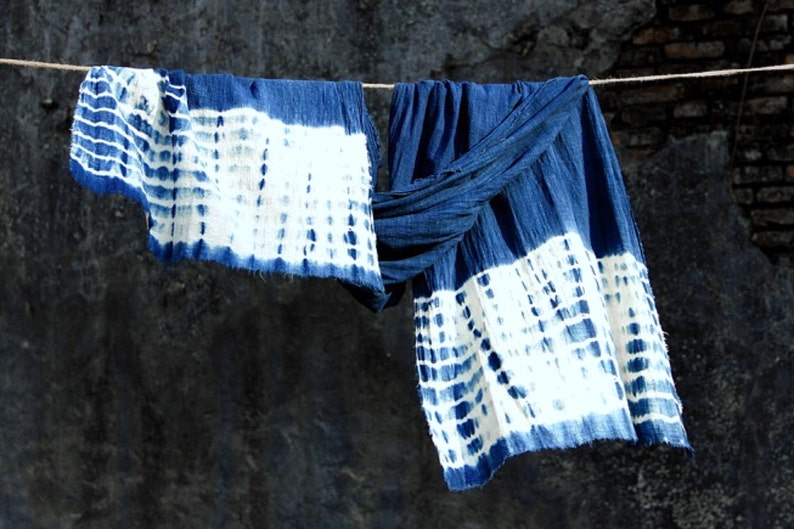 Shibori Indigo Unisex Scarf Holiday Gift idea Vintage Blue Scarf Natural hand dyed Plant dyes Chinese Tie dye Thealese image 5