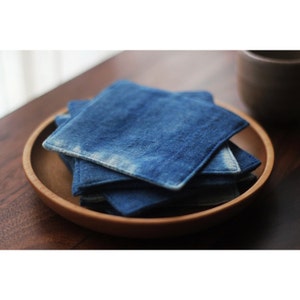 Shibori blue coaster/Drink coastes/Tea insulation pad/Vintage/Indigo/linen/Natural hand dyed/plant dyes/Tie dye/China/Thealese image 1