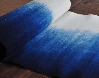 Gradient Plant dyes Indigo blue Fabric - Shibori dyed Hand woven Table cloth - Tie dyed / Shibori dyed / Natural hand dyed - Sashiko supply