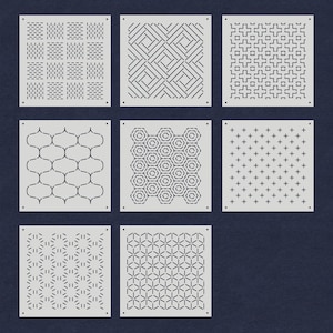 Kit de plantillas de plástico para Sashiko (8 piezas) - Plantillas de puntadas para acolchado Sashiko - Patrón de bordado de patchwork Sashiko - 4,7 x 4,7 pulgadas