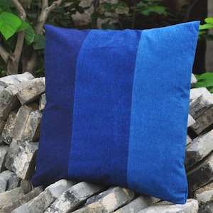 Three shadow indigo blue pillow cases - Pathc work Cotton Home decoration Sofa Bedding- Natural Shibori dyed / TIe dye / Hand dyed