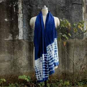 Shibori Indigo Unisex Scarf Holiday Gift idea Vintage Blue Scarf Natural hand dyed Plant dyes Chinese Tie dye Thealese image 2