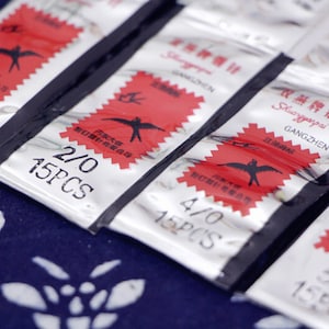 Shuangyan sashiko needles - Set of 4 size - 2/0、4/0、5/0、1# - Chinese big stitch - 60 pcs needles - Embroidery/ Sewing/ Quilting Needles