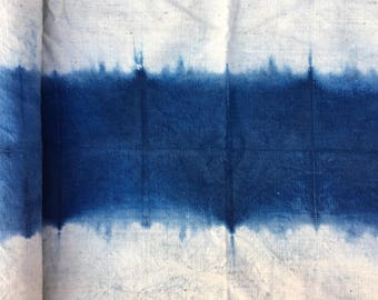 Middle Gradient Plant dyes Indigo blue Fabric - Shibori dyed Hand woven Table cloth Table runner - Tie dyed/ Shibori dyed/ Natural hand dyed