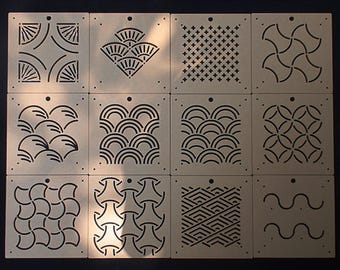 Acrylic Stencil for Sashiko - Sashiko Stencil Quilting Stencil - Patchwork Sashiko Embroidery Pattern - Indigo Sashiko boro style - 12 types