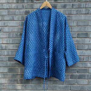 Indigo blue Oversized Kimono jacket / Japanese jacket Unisex Coat / Vintage style jacket / Natural hand dyed / Plant dyes fabric / Gift Idea