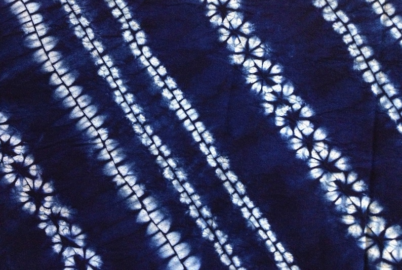 Shibori Indigo Tie dye Cotton Fabric Vintage Blue Flowers Table cloth Oblique Pattern Natural hand dyed/ Plant dyes image 1