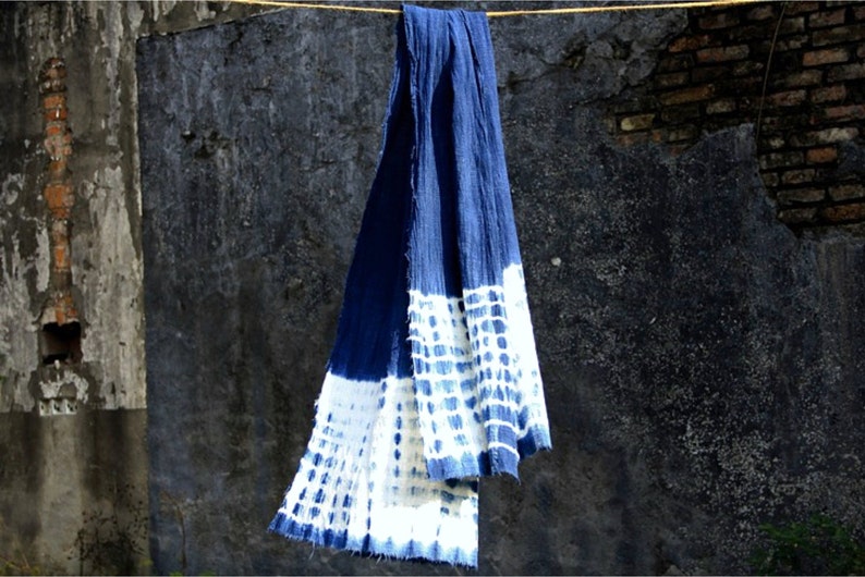 Shibori Indigo Unisex Scarf Holiday Gift idea Vintage Blue Scarf Natural hand dyed Plant dyes Chinese Tie dye Thealese image 3