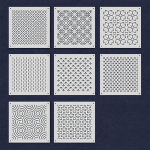 Set of 8 Pcs Plastic Stencil Kit for Sashiko - Sashiko Quilting stitch mold Template - Patchwork Sashiko Embroidery Sakura - 4.7 x 4.7 Inch