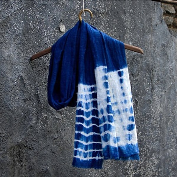 Shibori Indigo Unisex Scarf - Holiday Gift idea - Vintage Blue Scarf - Natural hand dyed - Plant dyes - Chinese Tie dye - Thealese