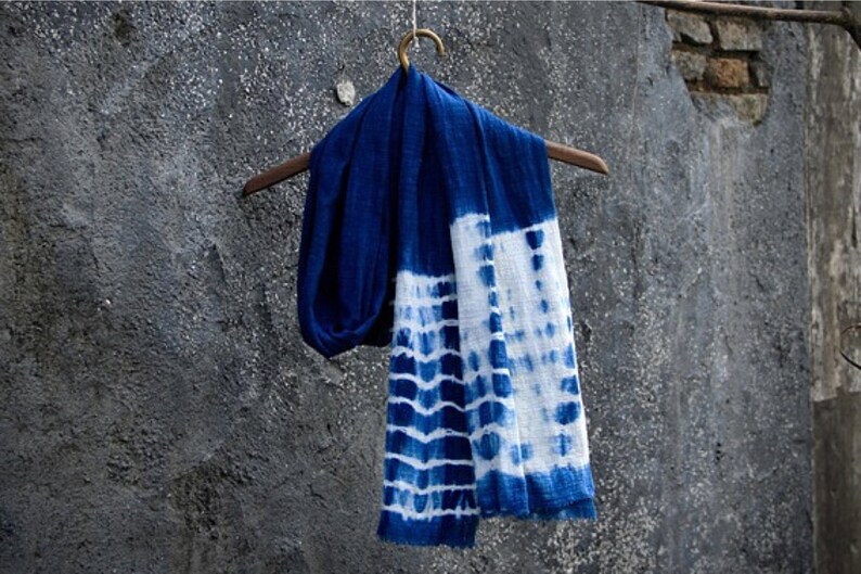 Shibori Indigo Unisex Scarf Holiday Gift idea Vintage Blue Scarf Natural hand dyed Plant dyes Chinese Tie dye Thealese image 1