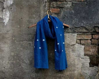 Shibori Indigo Vintage Scarf - Women - Gift idea - Blue Scarf - Starry - Natural hand dyed - Plant dyes - Chinese Tie dye - Thealese