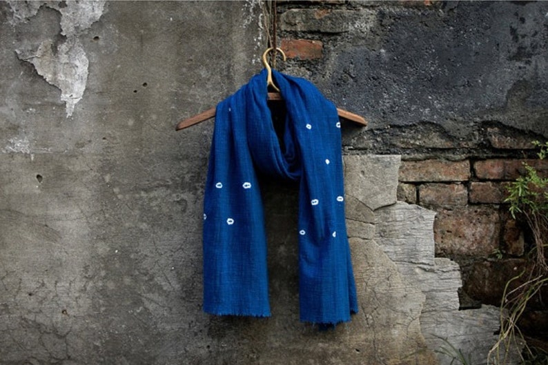 Shibori Indigo Vintage Scarf Women Gift idea Blue Scarf Starry Natural hand dyed Plant dyes Chinese Tie dye Thealese image 1