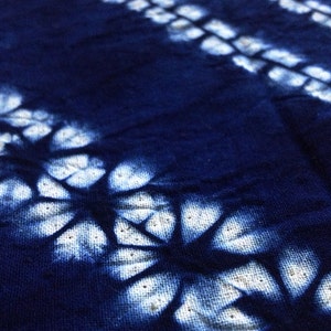 Shibori Indigo Tie dye Cotton Fabric Vintage Blue Flowers Table cloth Oblique Pattern Natural hand dyed/ Plant dyes image 3