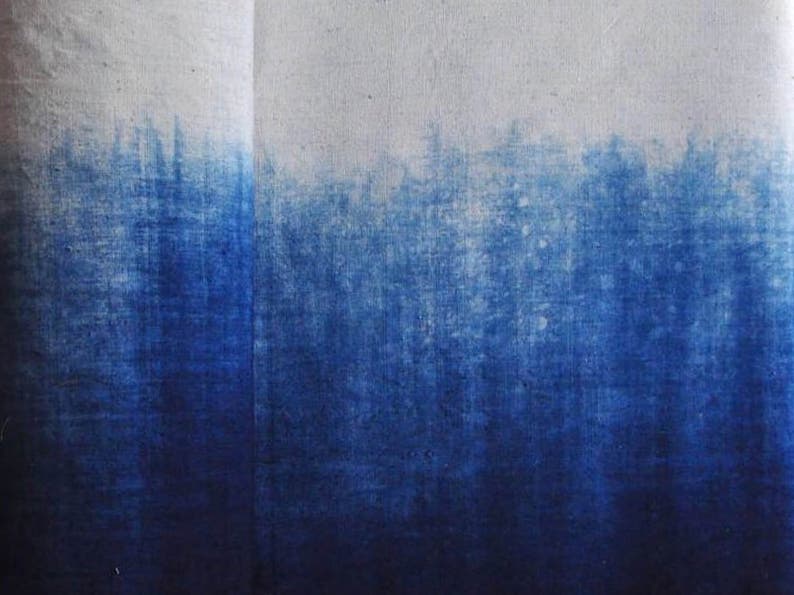 Gradient Plant dyes Indigo blue Fabric Shibori dyed Hand woven Table cloth Tie dyed / Shibori dyed / Natural hand dyed Sashiko supply image 3