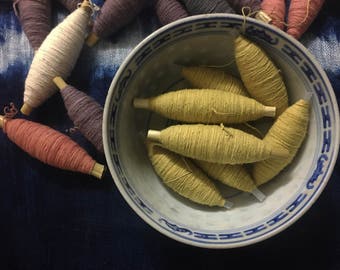 Natural Solid Yellow Cotton Thread/ Yarn - Sashiko plant dyes good threads - Hand dyed Yellow Embroidery Supplies - For Sewing/ Quilting