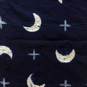 Moon Indigo blue Cross Cotton Fabric Tie dyed blue Cloth with Natural plant dyes Hand dyed Shibori dyed Natural color Decor Table Cloth image 1