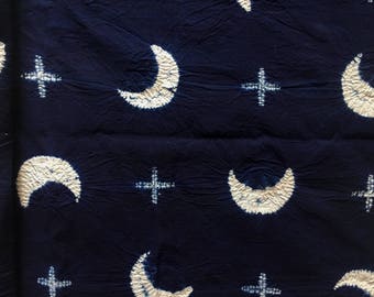 Moon Indigo blue Cross Cotton Fabric - Tie dyed blue Cloth with Natural plant dyes - Hand dyed Shibori dyed  Natural color Decor Table Cloth