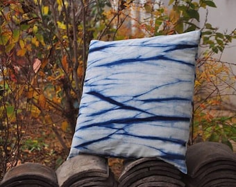 Natural plant dyes indigo pillow cases - Shibori dyed / TIe dye / Hand dyed / - 18" x 18" Cotton Home Blue decoration - Sofa Bedding Indigo