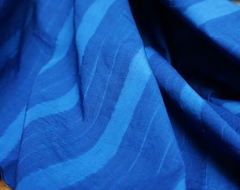 Shibori Indigo blue Cotton Fabric - Striped/ Soft Indigo blue Cotton Tops - Natural hand dyed indigo blue/ Chinese Tie dyed/ Japanese indigo