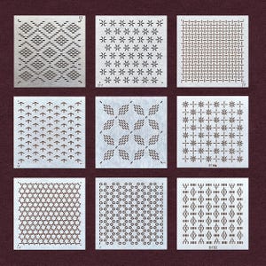 Sashiko-mallar endast till specialpris | Patchwork-schabloner, klassiskt Japan-mönster för underlägg, Sashiko-schabloner i plast, L10,5 x B10,5