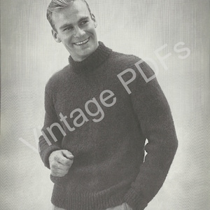SINGLE PATTERN PDF Style 4385-78 Bernat The Shaggy Mohair Look in Men&#39;s Sweaters, vintage pattern turtleneck pullover