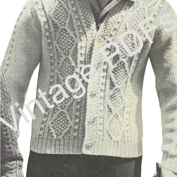 SINGLE PATTERN PDF Style 8402 Aran Fisherman Sweaters to Knit for men women children, vintage pattern cardigan