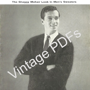 PDF Bernat The Shaggy Mohair Look in Men&#39;s Sweaters Book 78, vintage pattern book, cardigan, vest, v-neck, pullover, jacket INSTANT DOWNLOAD
