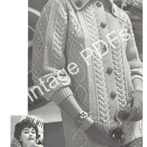SINGLE PATTERN PDF Style 8406 Aran Fisherman Sweaters to Knit for men women children, vintage pattern cardigan jacket