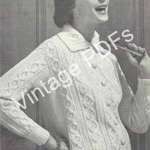 SINGLE PATTERN PDF Style 8407 Aran Fisherman Sweaters to Knit for men women children, vintage pattern cardigan