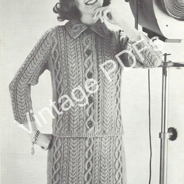 SINGLE PATTERN PDF Style 8408 Aran Fisherman Sweaters to Knit for men women children, vintage pattern jacket skirt suit