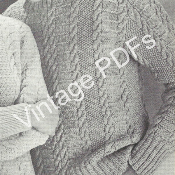 SINGLE PATTERN PDF Style 8401 Aran Fisherman Sweaters to Knit for men women children, vintage pattern pullover