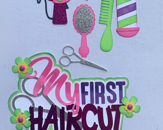 My First Haircut Girl Blow Dryer Title and Premade Paper Piecing Scrapbook Scrapbooking Die Cut Embellishments