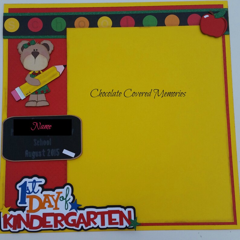 1st Day of Kindergarten School 1 Premade Scrapbook Page Paper Piecing