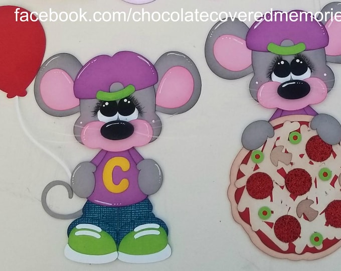 Cheezy Fun 2 Mice plus Balloons Chuck E Cheese Premade 12x12 Paper Piecing for Scrapbook Page Layout Scrapbooking Die Cut Cuts
