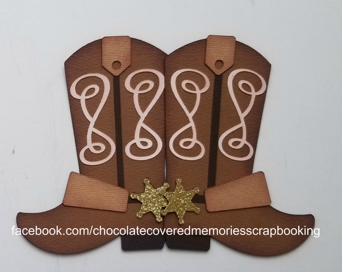 Cowboy Boots Western Premade for 12x12 Paper Piecing for Scrapbook Page Layout Scrapbooking Die Cut Cuts