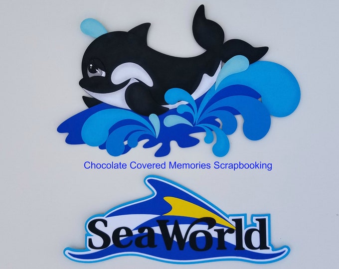 Sea World Title and Orca Killer Whale Shamu Premade Paper Piecing Scrapbook Scrapbooking Die Cut