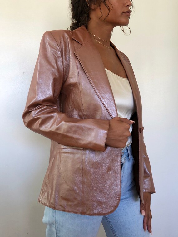 vintage frosty tan leather blazer, M