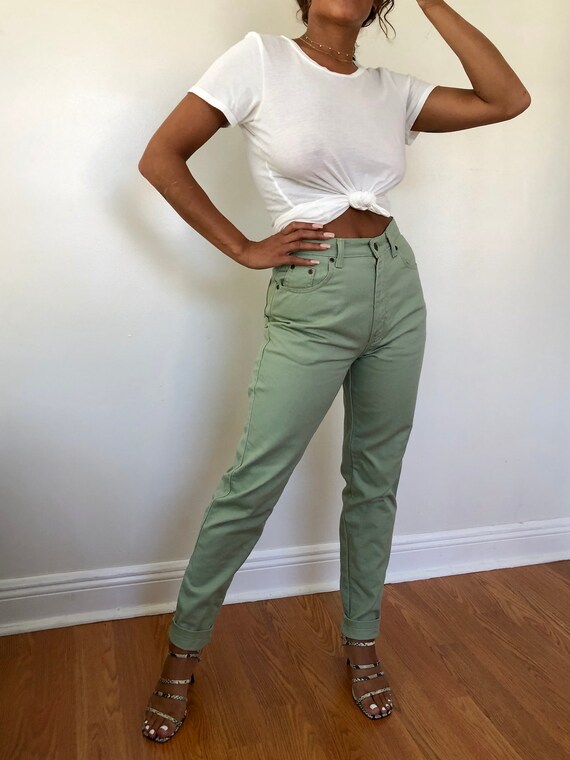 vintage muted green denim jeans, M