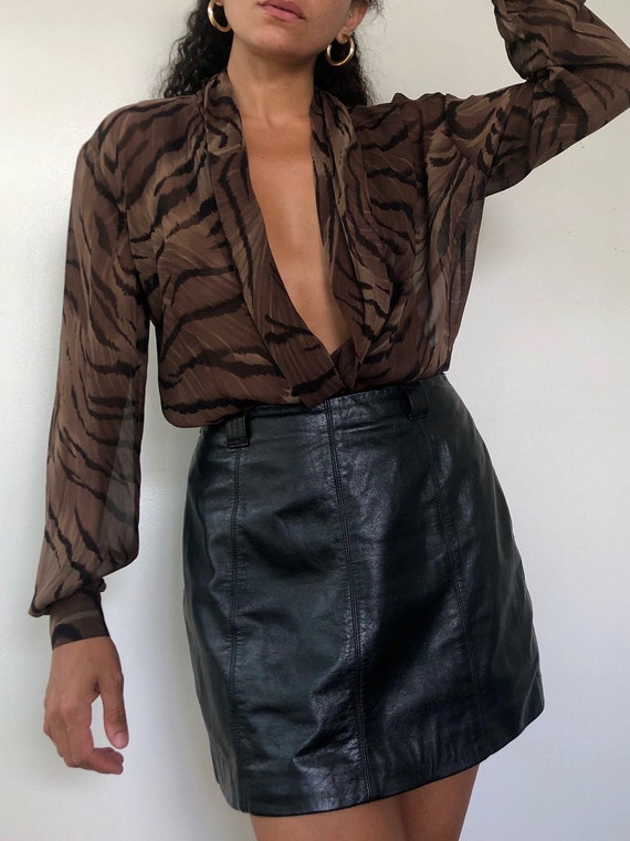vintage silk chiffon brown tiger blouse, S to M
