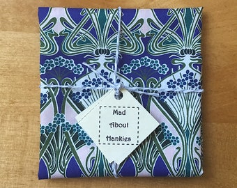 Handkerchief, Pocket Square, Liberty Handkerchief, Ianthe, Blue, 11"/28cm Gifts for Her