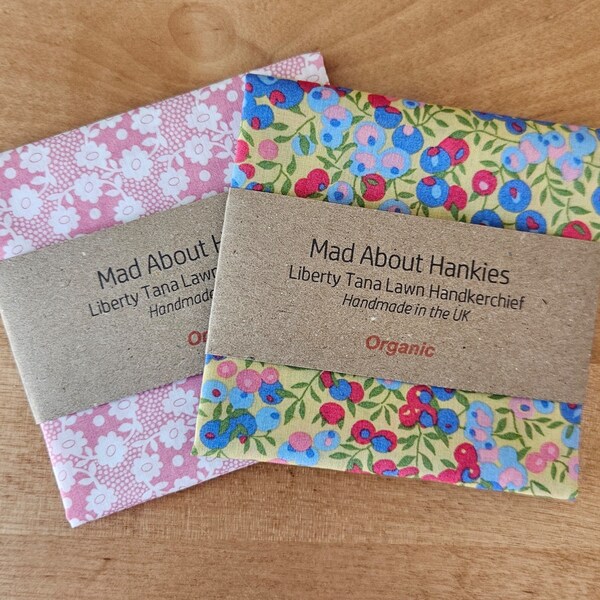 2 Liberty Organic Handkerchiefs, Wiltshire and Millie, Pocket Squares, 11” 28cm