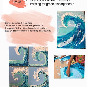 Lezione di pittura OCEAN WAVE tenuta da un insegnante d'arte a Los Angeles - Piani di lezioni d'arte - Arte elementare - Attività di homeschooling