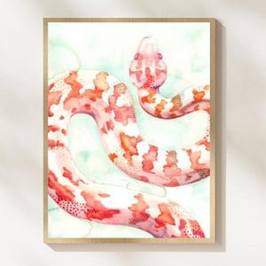 Watercolor Orange and red Snake Digital Download Wall Art – Instant Printable Reptile Art – Vertical Snake Painting on soft Green Background