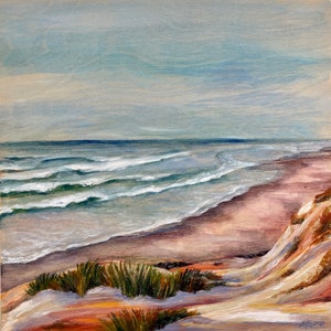 So Cal Seascape painting- original acrylic painting on 12x12 wood panel. Southern California beach painted on wood.