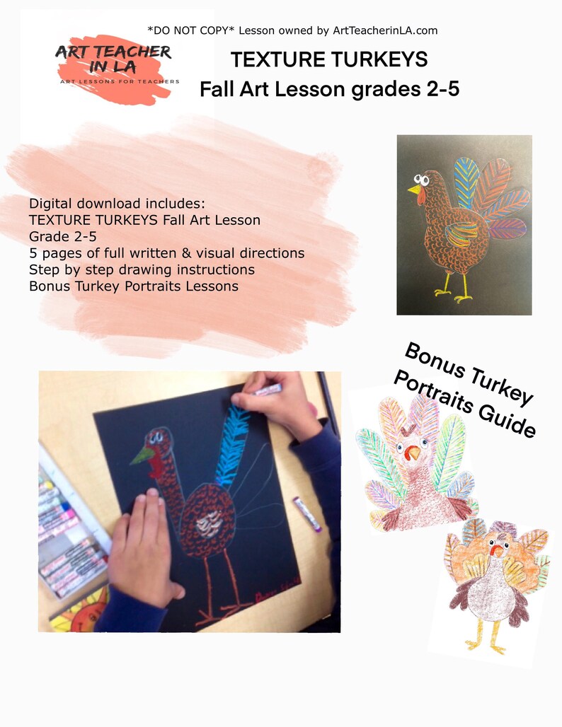 TEXTURE TURKEYS Fall Art Lesson by Art Teacher in LA- Art Lesson Plans ...