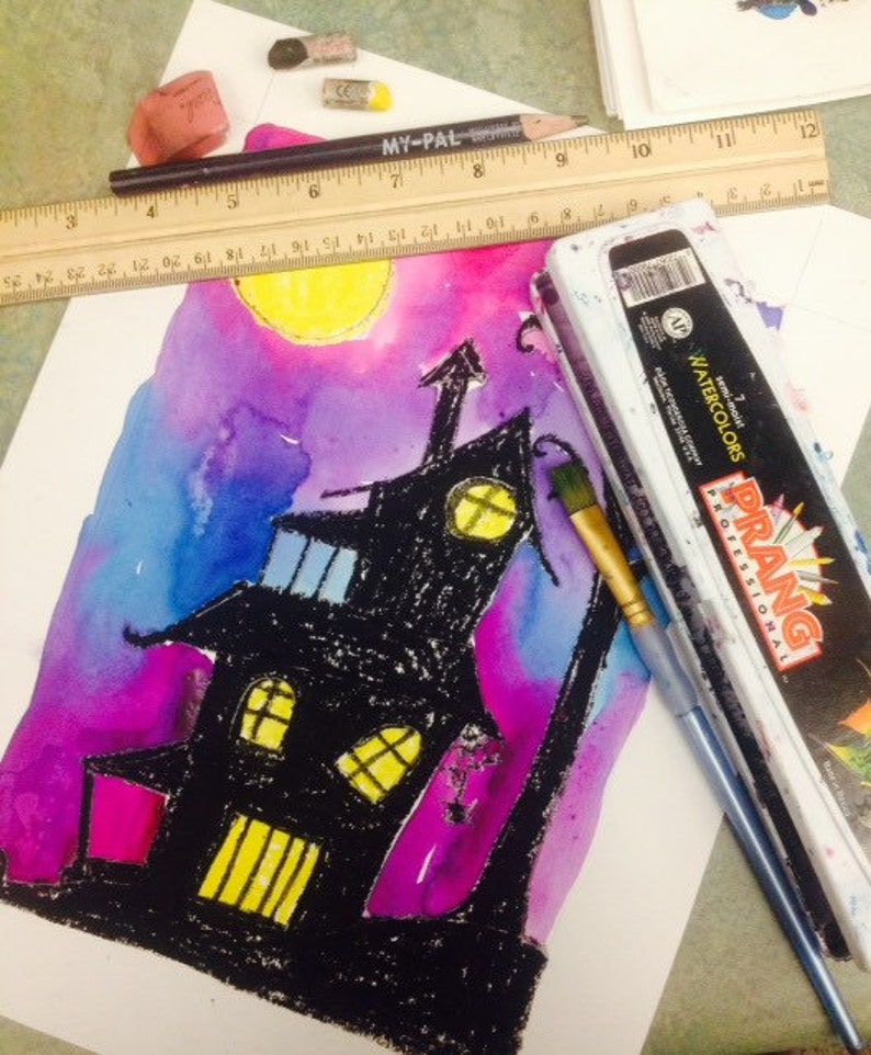 Spooky House Halloween Art Lesson by Art Teacher in LA Art lesson plans elementary art homeschool activities image 2