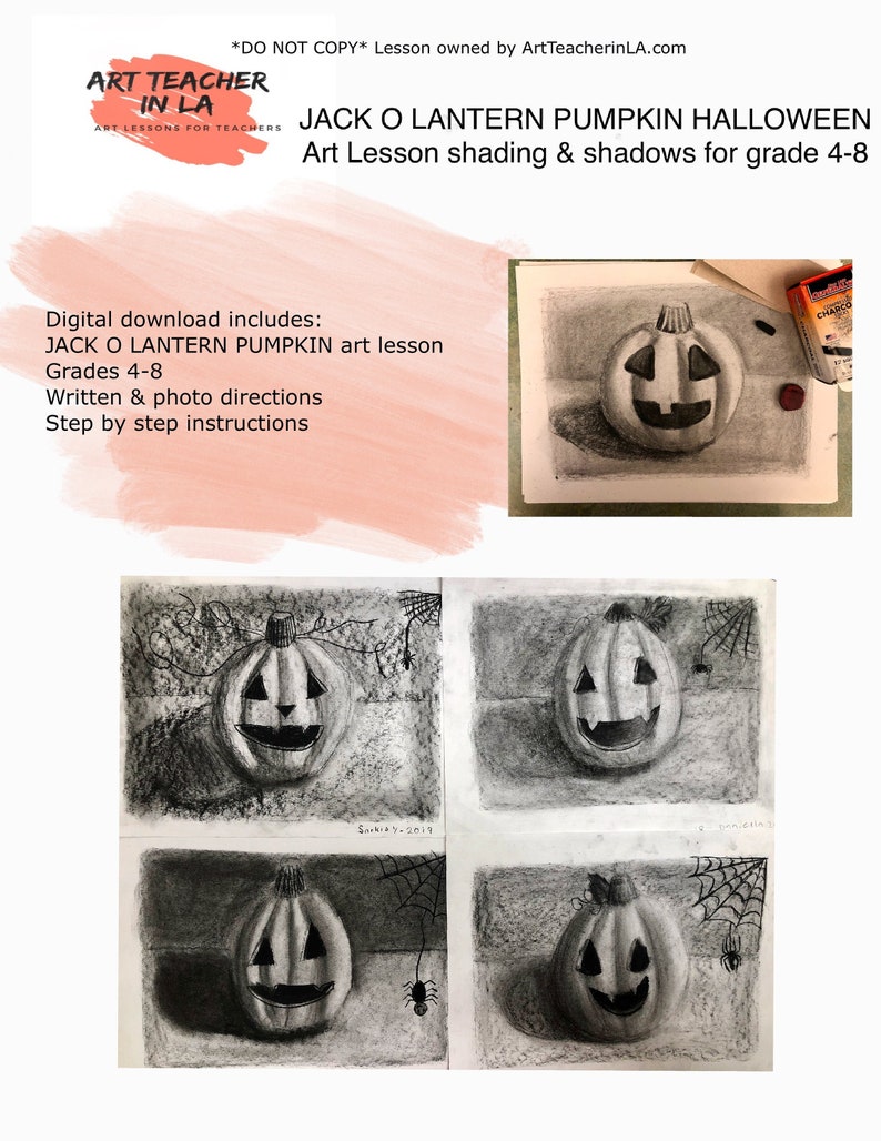 Jack O Lantern Pumpkin Halloween Art Lesson by Art Teacher in LA Art lesson plans elementary art homeschool activities image 1