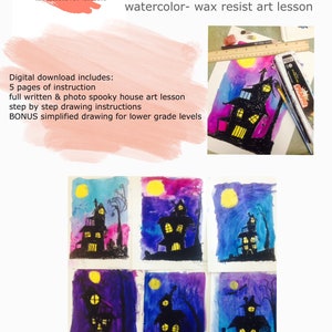 Spooky House Halloween-kunstles door kunstleraar in LA- kunstlesplannen- elementaire kunst- homeschoolactiviteiten
