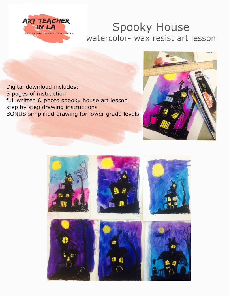 Spooky House Halloween Art Lesson by Art Teacher in LA Art lesson plans elementary art homeschool activities image 1